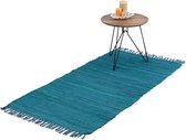 Relaxdays Vloerkleed blauw - van katoen - handgeweven - tapijt - slipvast - chill mat - 70x140cm
