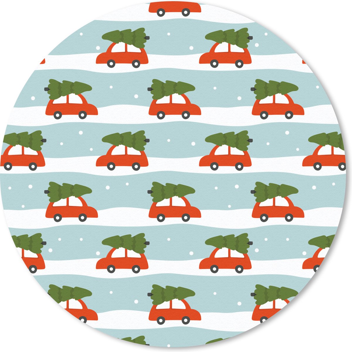 Muismat rond 20x20 cm - Mousepad Kerst - Kerstboom - Sneeuw - Patroon - Ronde muismatten