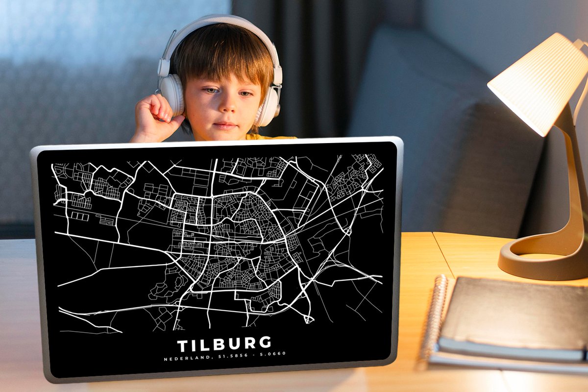 Laptop sticker - 17.3 inch - Tilburg - Kaart - Zwart - 40x30cm - Laptopstickers - Laptop skin - Cover