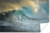 Surfer op grote golfen poster papier 120x80 cm - Foto print op Poster (wanddecoratie woonkamer / slaapkamer)