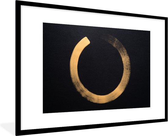 Photo encadrée - Cercle doré sur fond sombre cadre photo noir avec passe partout blanc 80x120 120x80 cm - Affiche encadrée (Décoration murale salon / chambre)