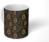 Mok - Koffiemok - Kerstboom - Black en gold - Patronen - Mokken - 350 ML - Beker - Koffiemokken - Theemok