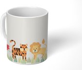 Mok - tekening van tropische planten met twee jungle dieren - 350 ML - Beker