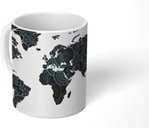 Mok - Wereldkaart - Mandala - Blauw - 350 ML - Beker