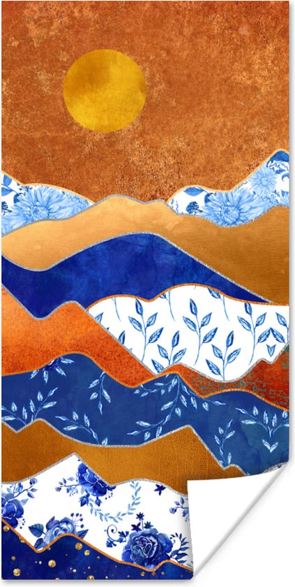 Affiche Blauw de Delft - Or - Fleurs - 80x160 cm