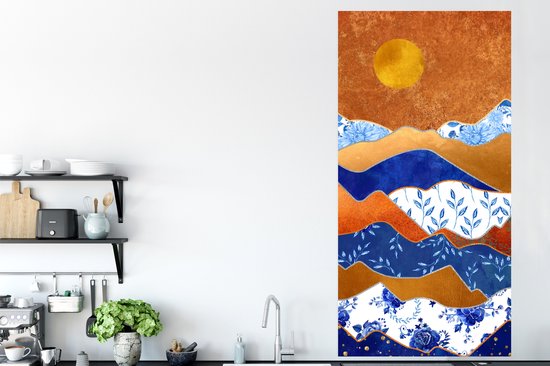 Affiche Blauw de Delft - Or - Fleurs - 80x160 cm