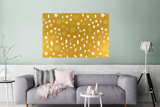 Poster Kerst - Goud - Patroon - 120x80 cm - Kerstmis Decoratie - Kerstversiering - Kerstdecoratie Woonkamer - Kerstversiering - Kerstdecoratie voor binnen - Kerstmis