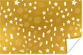 Poster Kerst - Goud - Patroon - 90x60 cm - Kerstmis Decoratie - Kerstversiering - Kerstdecoratie Woonkamer - Kerstversiering - Kerstdecoratie voor binnen - Kerstmis