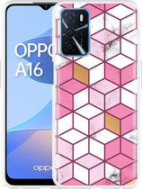 Oppo A16 / A16s Hoesje Pink-gold-white Marble - Designed by Cazy