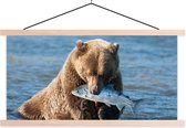 Porte-affiche avec affiche - Affiche scolaire - Ours - Marron - Poisson - 120x60 cm - lattes vierges