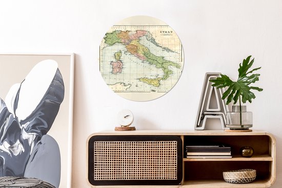 WallCircle - Wall Circle - Wall Circle - Carte Vintage de l'Italie - Aluminium - Dibond - 60x60 cm - Intérieur et Extérieur
