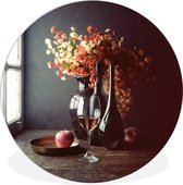 WallCircle - Wandcirkel ⌀ 150 - Wijnglas met bloemen en appels - Ronde schilderijen woonkamer - Wandbord rond - Muurdecoratie cirkel - Kamer decoratie binnen - Wanddecoratie muurcirkel - Woonaccessoires