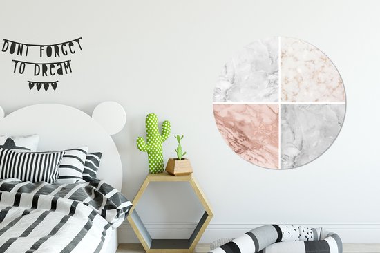 Wall Circle - Wall Circle - Marbre - Rosé - Chic - Collage - Aluminium - ⌀ 90 cm - Intérieur et Extérieur