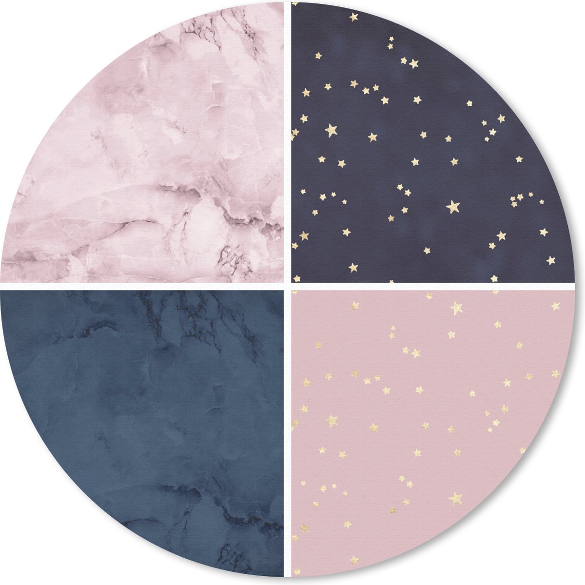 Muismat rond 40x40 cm - Mousepad Marmer - Sterren - Roze - Blauw - Ronde muismatten