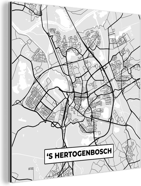 Wanddecoratie Metaal - Aluminium Schilderij Industrieel - Stadskaart - 's-Hertogenbosch - Grijs - Wit - 20x20 cm - Dibond - Foto op aluminium - Industriële muurdecoratie - Voor de woonkamer/slaapkamer - Plattegrond