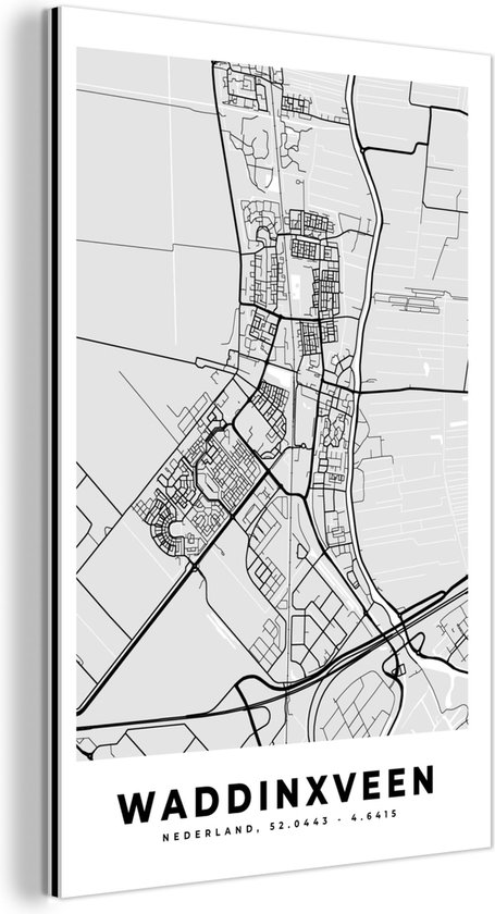 Wanddecoratie Metaal - Aluminium Schilderij Industrieel - Stadskaart - Waddinxveen - Grijs - Wit - 40x60 cm - Dibond - Foto op aluminium - Industriële muurdecoratie - Voor de woonkamer/slaapkamer - Plattegrond