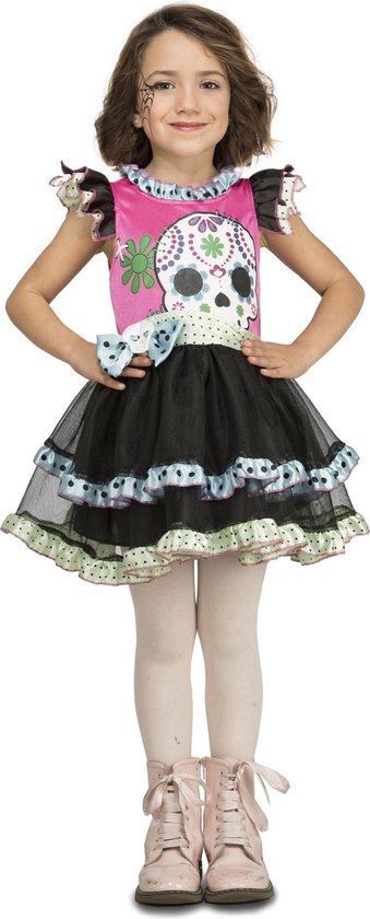 VIVING COSTUMES / JUINSA - Kleine doodskop Dia de los Muertos outfit voor meisjes - 140/152 (10-12 jaar) - Kinderkostuums