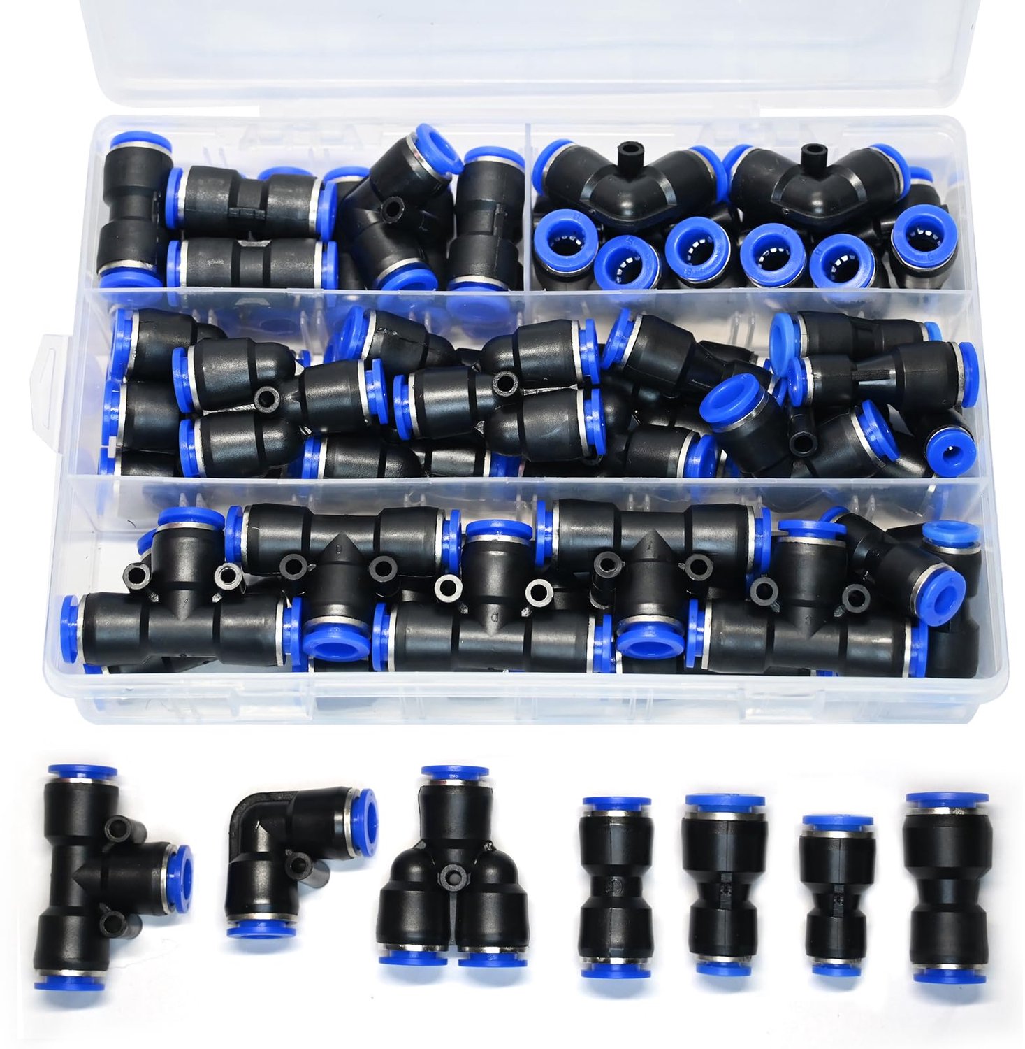 Pneumatische snelconnectorset 46 stuks - 4 mm - recht, hoek, T-stukken, Y-splitter - ideale luchtslangverbinders - Luxento