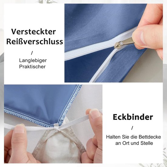 Sufdari Beddengoed 200 x 220 cm, katoen, blauw, 100% katoen, ademend dekbedovertrek, beddengoedset met 2 kussenslopen 80 x 80 cm + 1 dekbedovertrek met ritssluiting — afbeelding 2