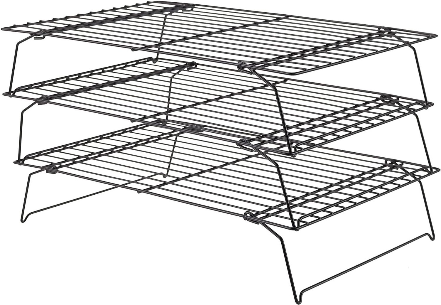 3-laags Koelrek voor Oven en Grill, Vouwbaar Roestvrijstalen Bakrek voor Taart, Koekjes en Brood, 40 x 25 cm, Zwart, Keukenaccessoires