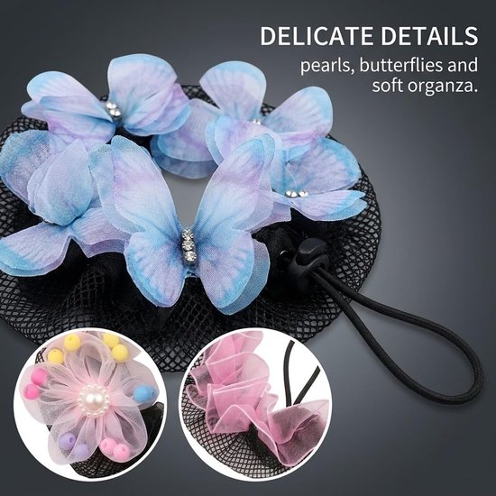 4 Stuks Koord Chignon Net Met Deco – Haar Net Voor Dans, Ballet En Dagelijkse Frisuren, Verstelbaar Dutt Net — afbeelding 5
