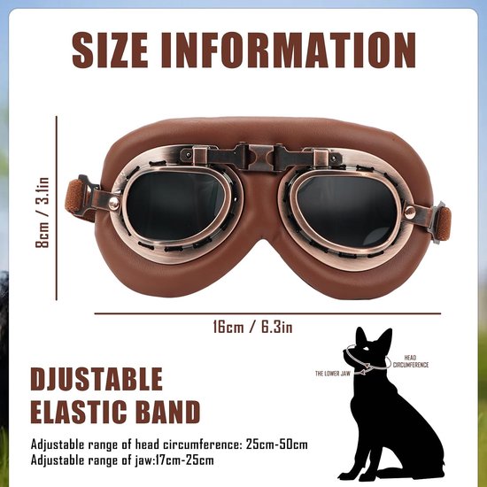 1 stuks retro hondenbril, winddichte hondenbril, zonnebril voor honden, uv-bescherming, huisdierzonnebril met verstelbare riem, hondenzonnebril voor middelgrote en grote honden, eenvoudig aan — afbeelding 2