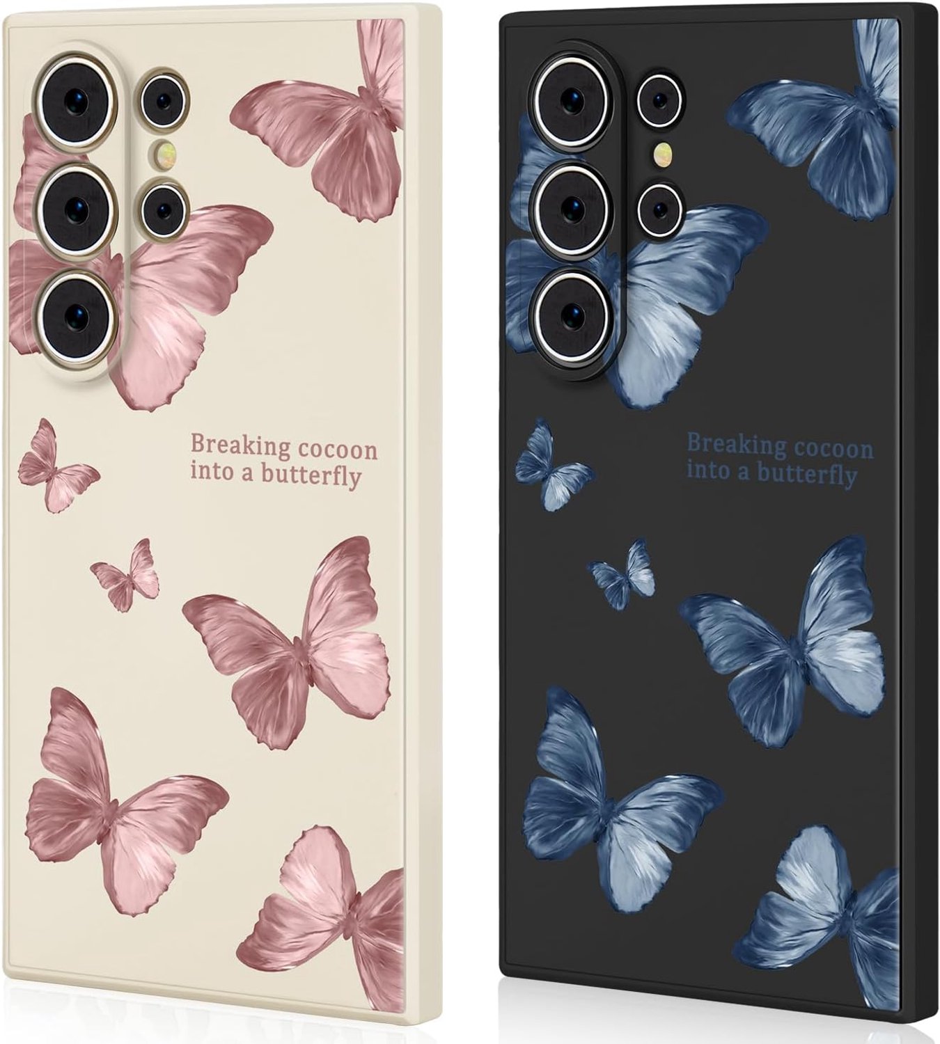 Telefoonhoesjes voor Samsung Galaxy S23 Ultra, siliconen hoesje met vlinderpatroon, ultradun, slank, esthetisch, zacht TPU beschermhoes voor Samsung S23 Ultra, 2 stuks