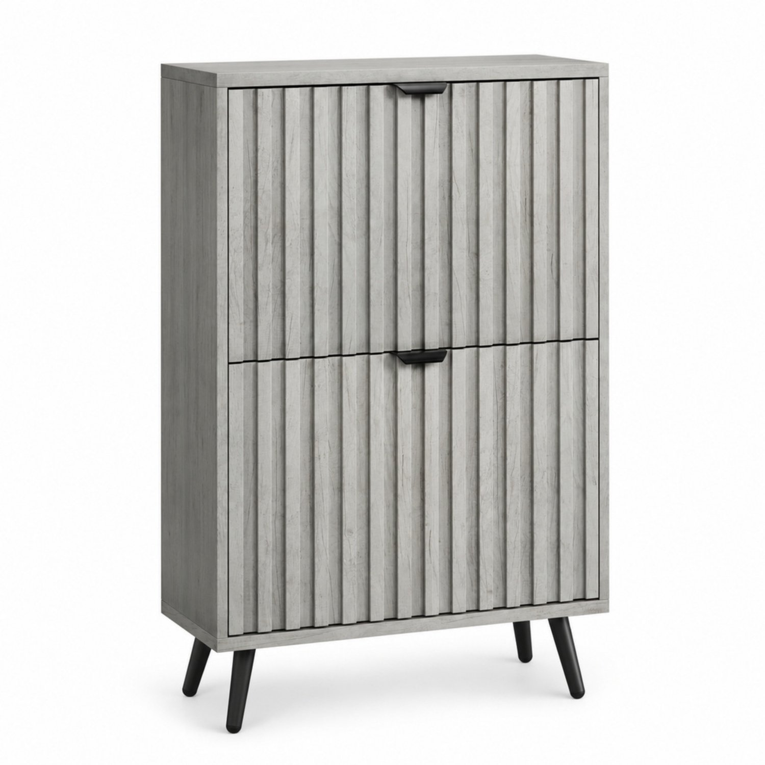 LONG DRAGON - Smalle schoenenkast - 2 kleppen - Geribbelde fronten - Grijs - 60 x 24 x 94 cm