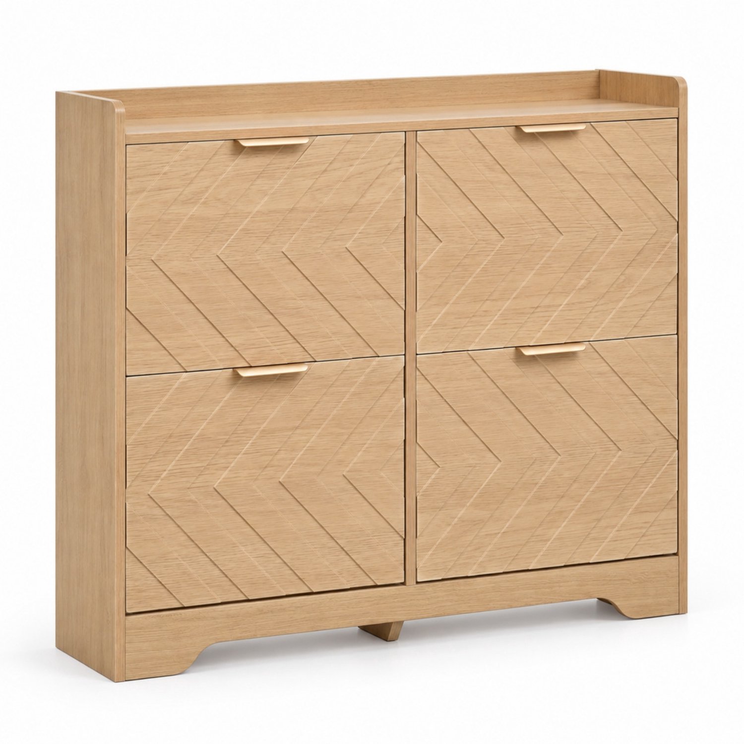 LONG DRAGON - Smalle schoenenkast - 4 kleppen - 3D-structuur - Naturel - 105 x 24 x 90 cm