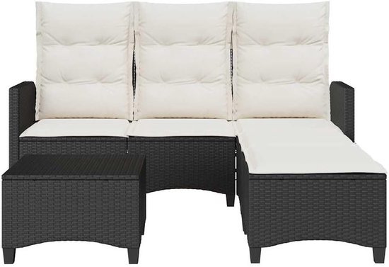 Poly rattan verstelbare rugleuning L vormig tuinbankset zwart crème 3 delig — afbeelding 5