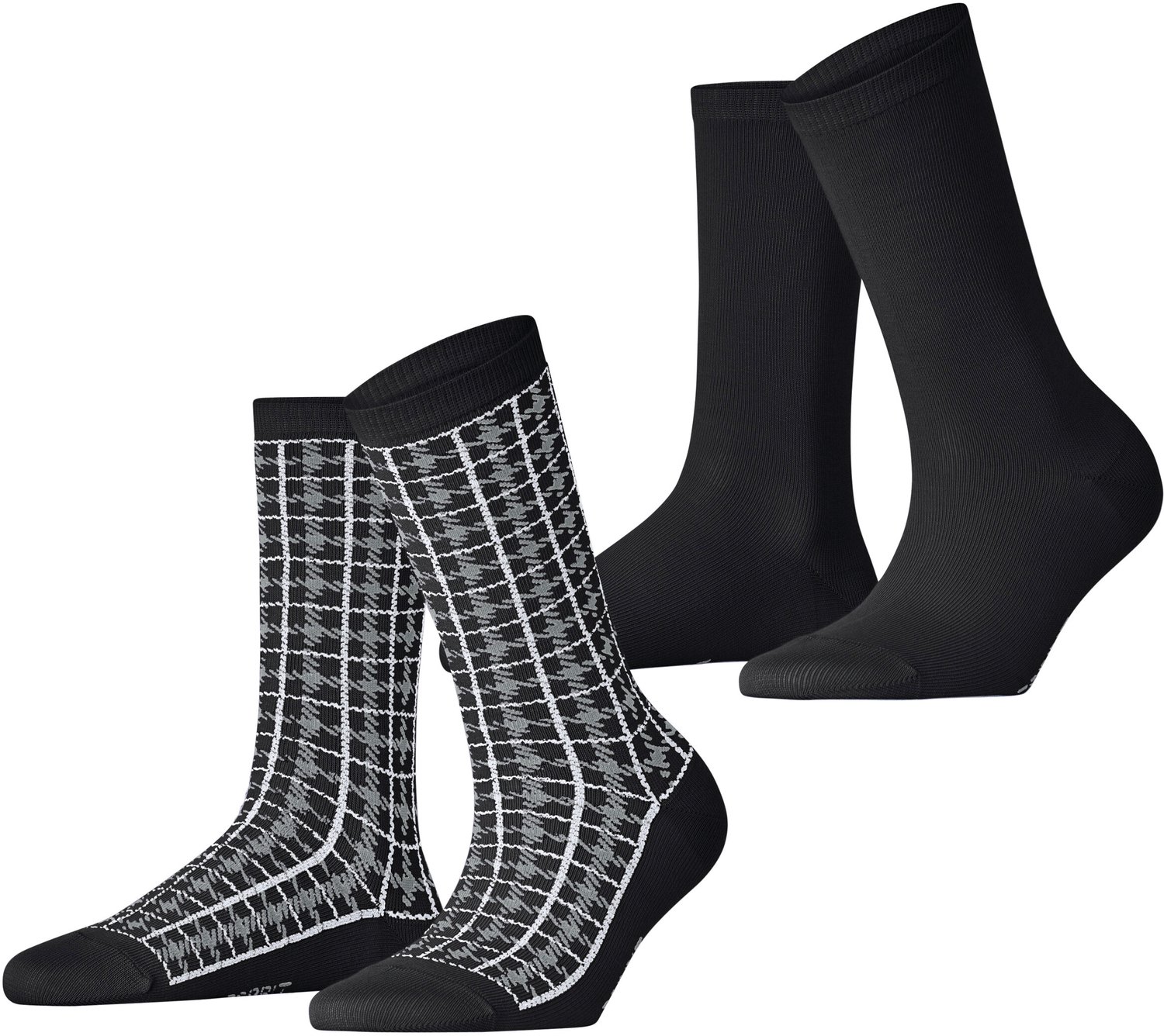 Esprit Retro Plaid 2 Pack gedessineerd katoen multipack sokken dames zwart - maat 39-42