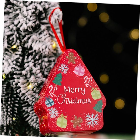 2stuks Kerst Thema Tinplate Opbergdoos Huisvorm Feestelijke Snoepdoos Voor Suikers Koekjes Voor Verjaardagen Feestjes — afbeelding 3