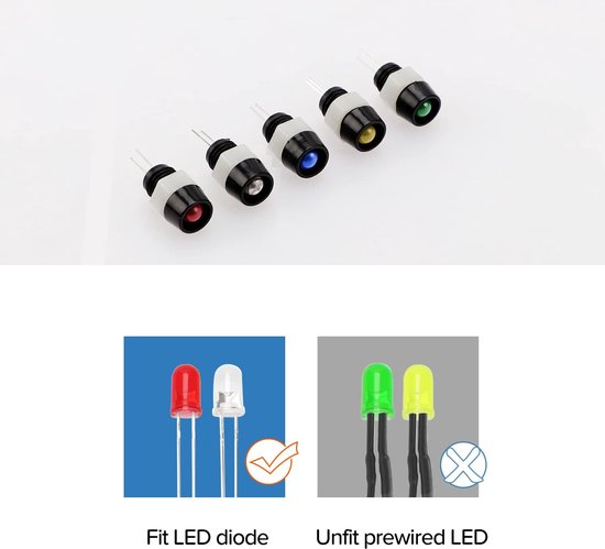 50 Stuks 5mm LED Diode Houder, LED Houder Lichtaansluiting, LED Lamp Houder Draad, LED Diode Lamp Socket, Diode Houder Clip Bezel Mount, Zwart & Wit — afbeelding 2