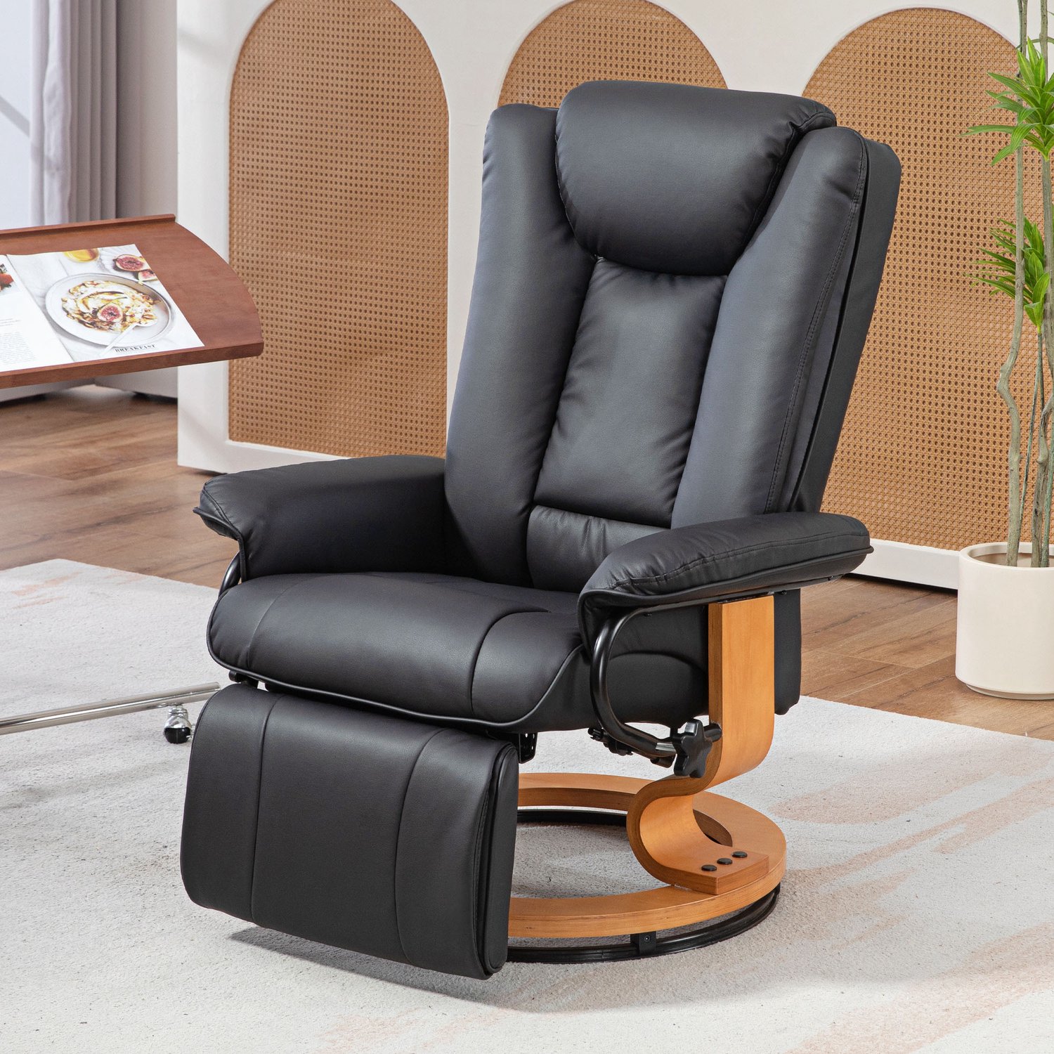 DESMIU Relaxfauteuil 78 x 88 x 103 cm - Draaibaar en Handmatig Verstelbaar met Ligfunctie en Voetensteun - Voor Woonkamer en Tv-hoek - Kunstleer - Zwart