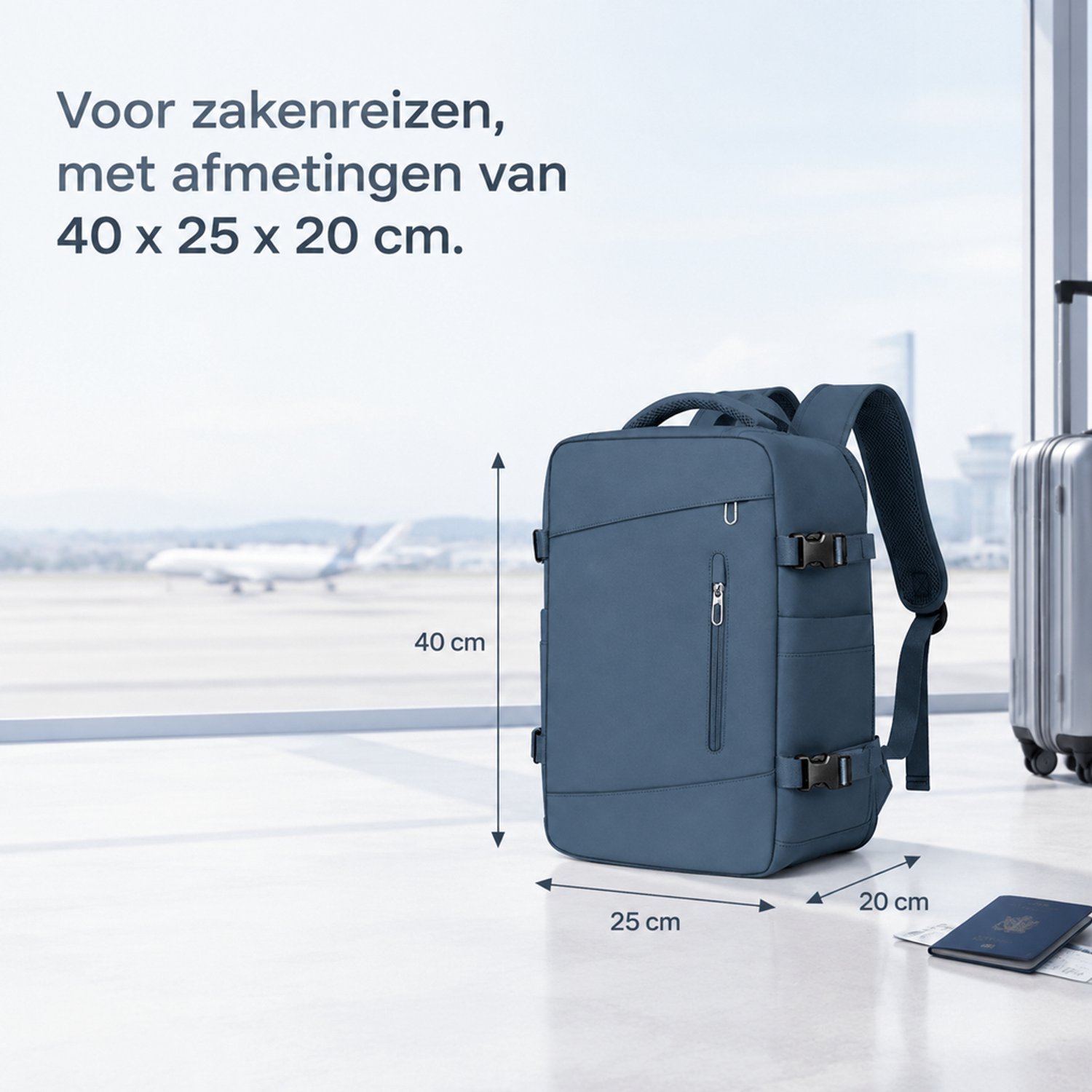 Rugzak - 40 x 25 x 20 cm - gebogen schouderbanden - voor zakenreizen
