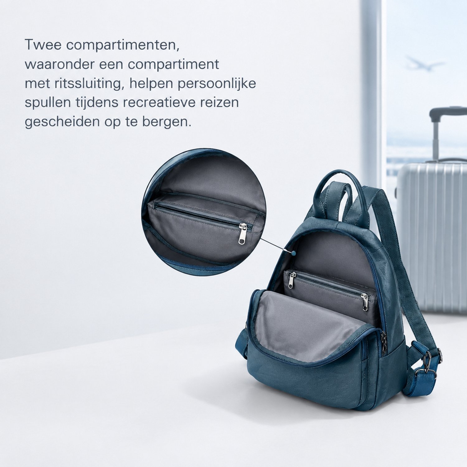 Rugzak - Pauwenblauw - Zachte uitvoering - Voor recreatieve reizen