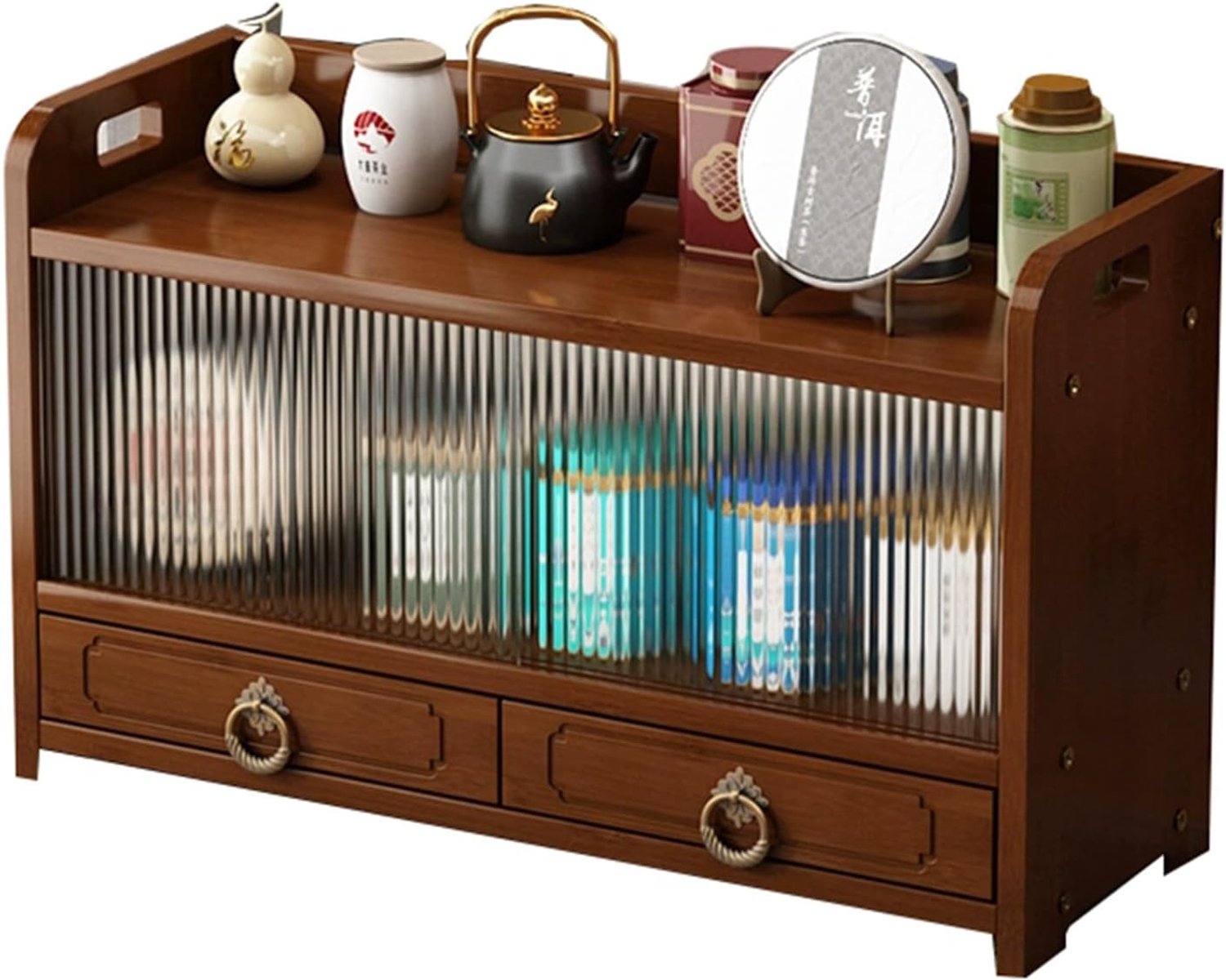 Houten dressoir opbergkast - mini aanrechtblad vitrinekast voor woonkamer, keuken, slaapkamer, badkamer en kantoor - stijlvolle en functionele meubeloplossing