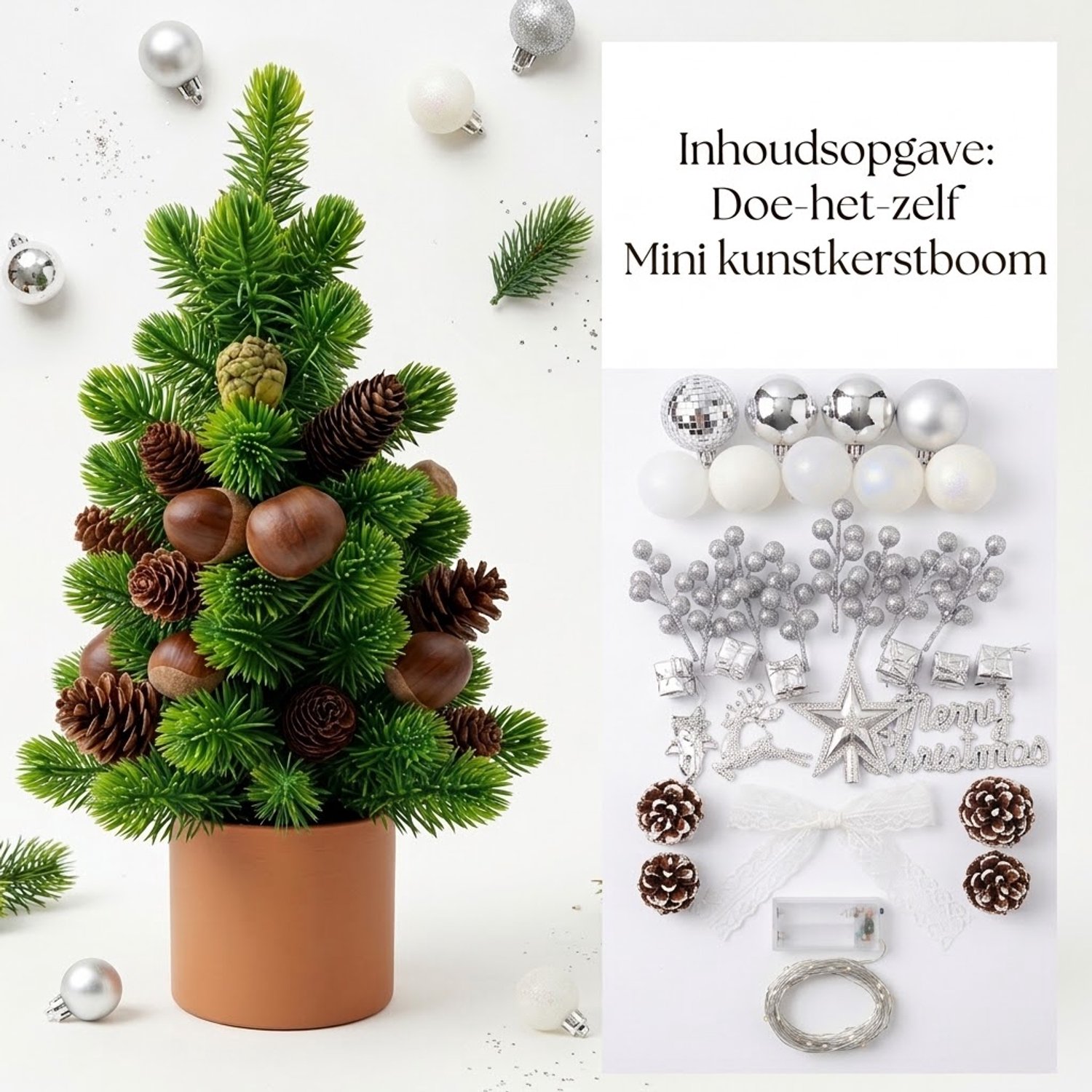 Mini Kunstkerstboom 45 cm met LED Verlichting - DIY Decoratieset – Kerstversiering - Realistische Kerstboom in Pot – Sfeervolle Kerstversiering voor Woonkamer, Eettafel of Kantoor – foto 6