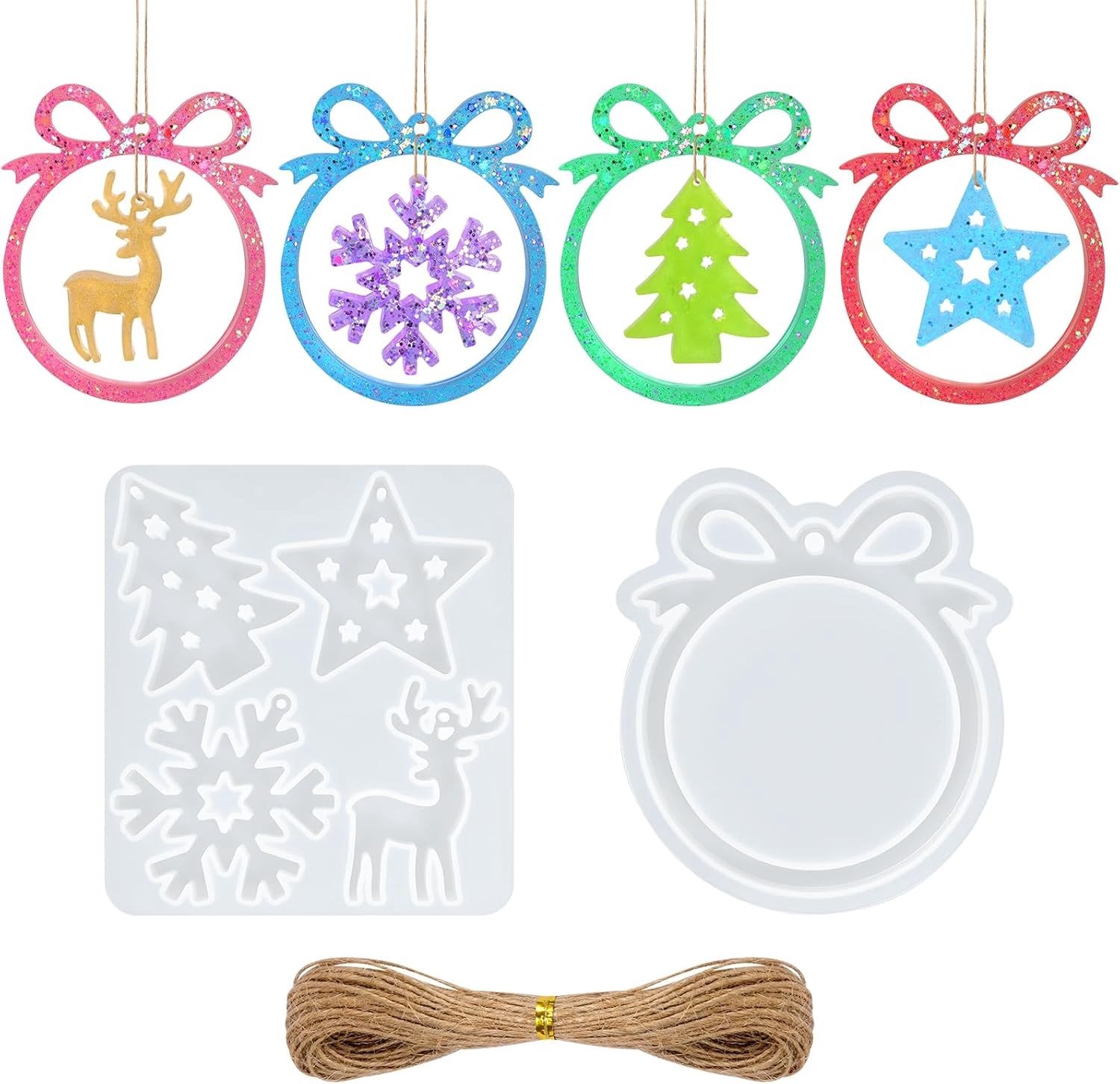 Kerstharsmallen voor DIY-projecten, Silicoon Gietvormen voor Kerstboom, Sneeuwvlok, Hert en Ornamenten