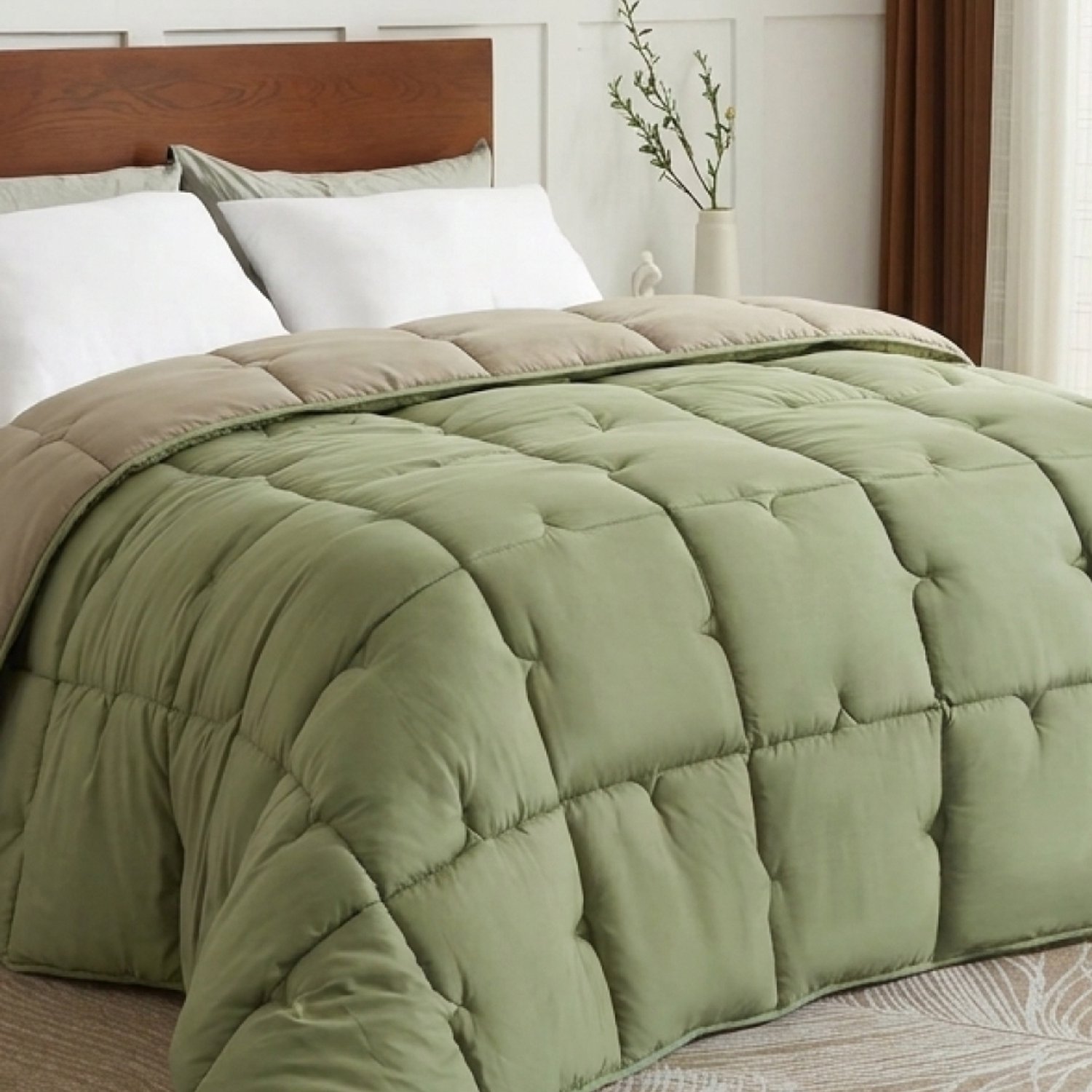 CASABEL Zeer Warm Winterdekbed, 700 g/m², 220x240cm, Diamantstiksel, Zeer Comfortabel, 2 Personen, Saliegroen en Khaki