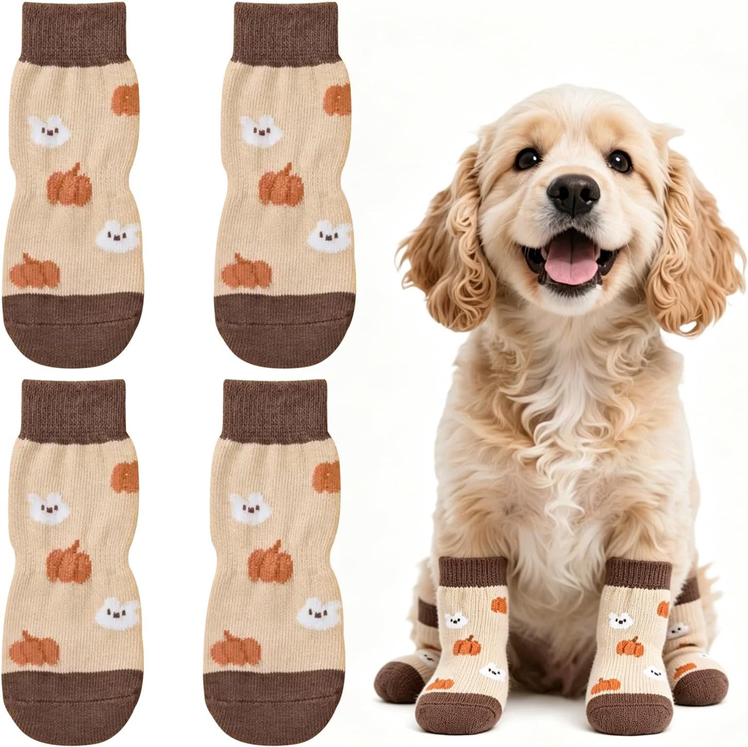 2 paar antislipsokken voor honden, pootbescherming hond, beige, S