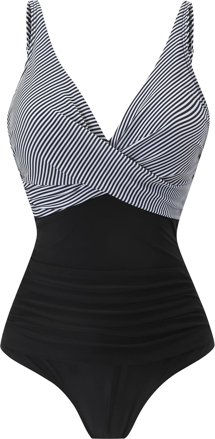 Laorchid Badpak voor dames, eendelig, met V-hals en hoge taille, buikcontrole, push-up, zwempak, badmode