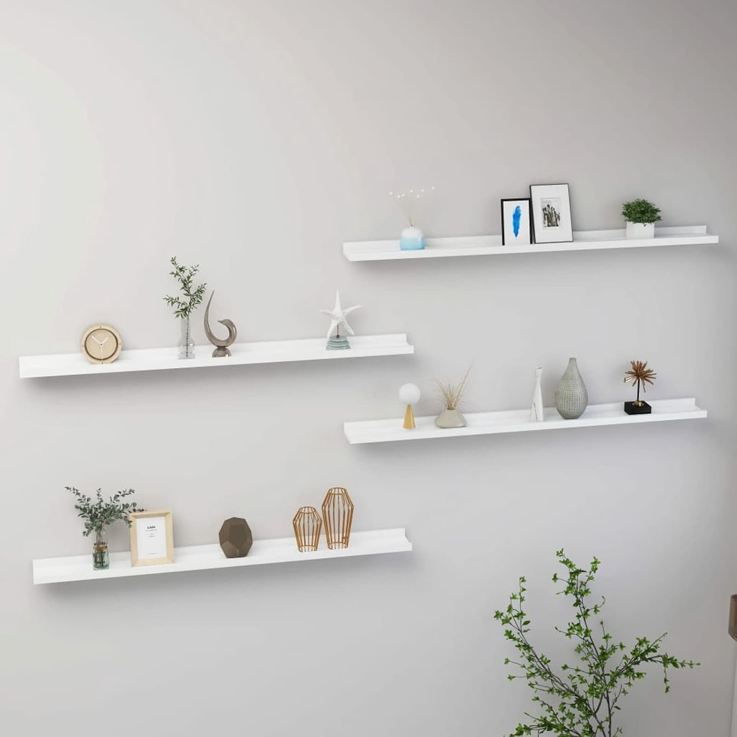 Drijvende planken wandgemonteerde plank, foto-legrand displayrekken boek hangende plank voor slaapkamer, woonkamer en keuken, thuisplank, set van 4 wit, 100 x 9 x 3 cm