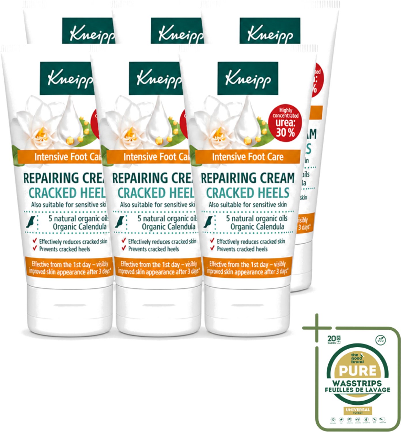 6 x Kneipp - Hielklovencrème - 30 % ureum - Geschikt voor diabetici - 50 ml - Wasstrips - Kneipp Hielklovencrème - Voetcrème - Ureum Crème - Droge Hielen - Kloven Verzorgen