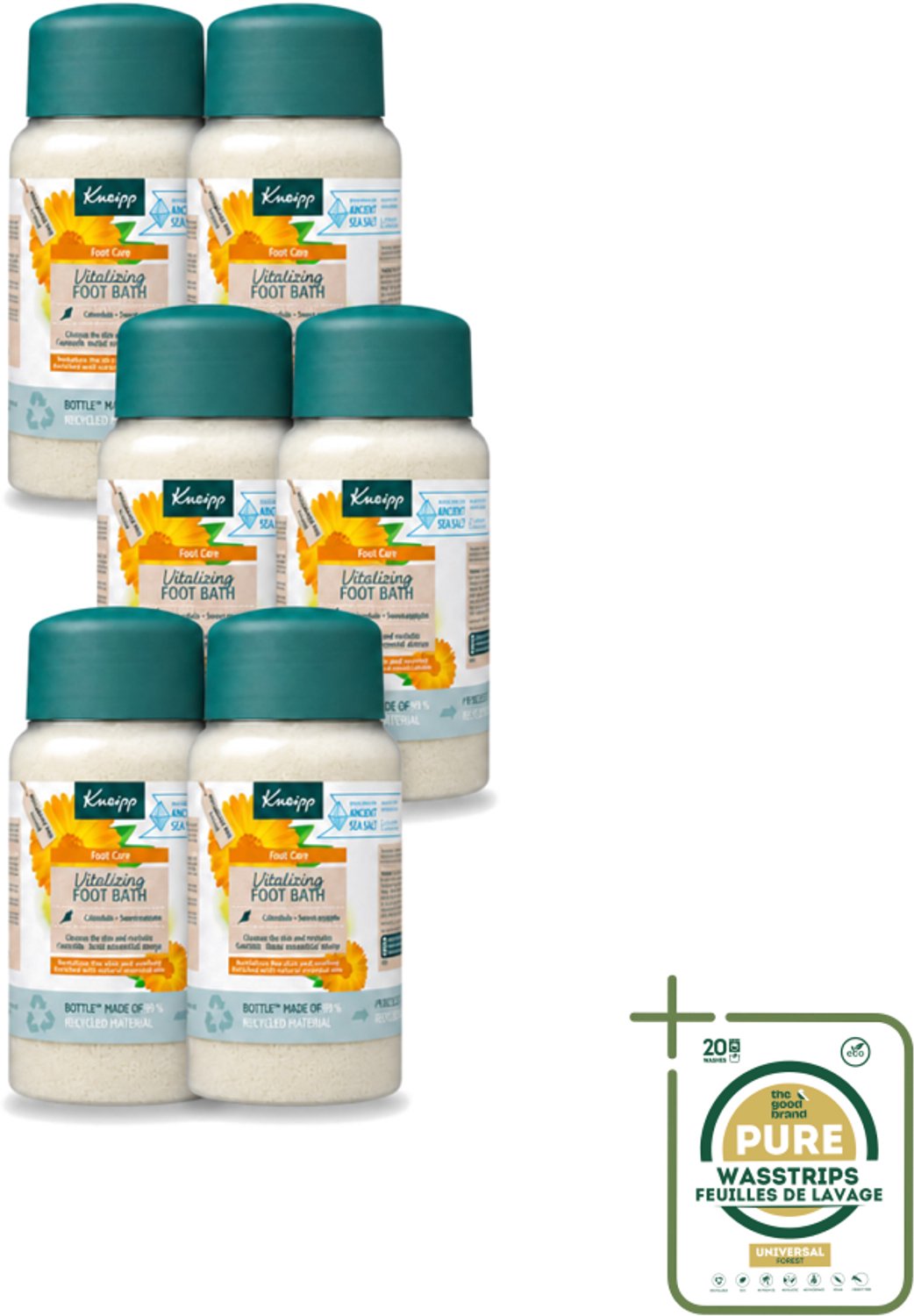 6 x Kneipp - Voetbadzout - Vitalizing - Citrusgeur - 600 g - Wasstrips - Voetbadzout - Voetbadkristallen - Citrusgeur - Kneipp - Thermaalzout