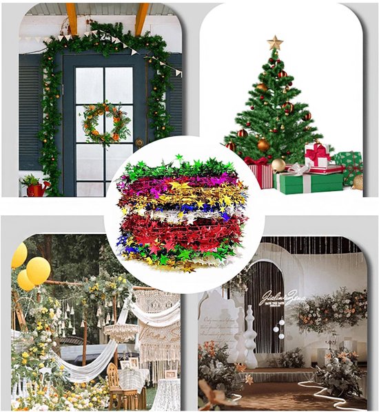 10 stuks 7,5 meter sterslinger, folie, sterren, lametta, glitterdraad, kerststerslinger, hangende decoratie voor bruiloft, verjaardag, feestelijke versiering, cadeau, decoratie, verlicht wit — afbeelding 2