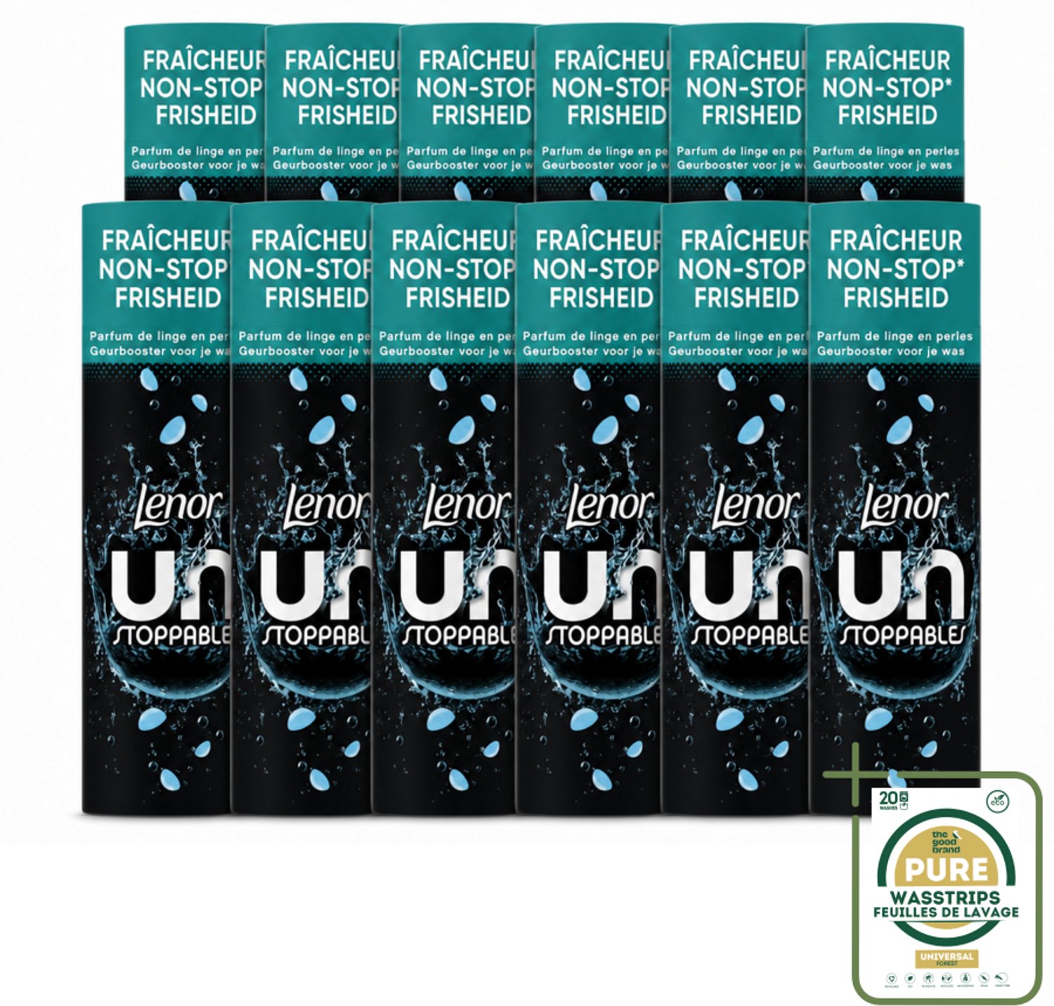 12 x Lenor Unstoppables - Geurbooster - Fris - Non-Stop Frisheid - 19 Wasbeurten - Wasstrips - Geurbooster - Frisheid - Wasgeur - Wasmiddel - Wasgeurbooster