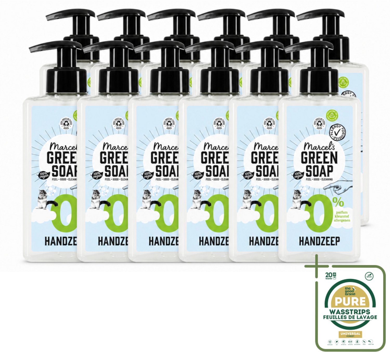 12 x Marcel's Green Soap - Handzeep 0% - Zachte verzorging - 250 ml - Wasstrips - Handzeep 0% - Gevoelige Huid - Milde Reiniging - Plantaardige Glycerine - Allergie Vrij