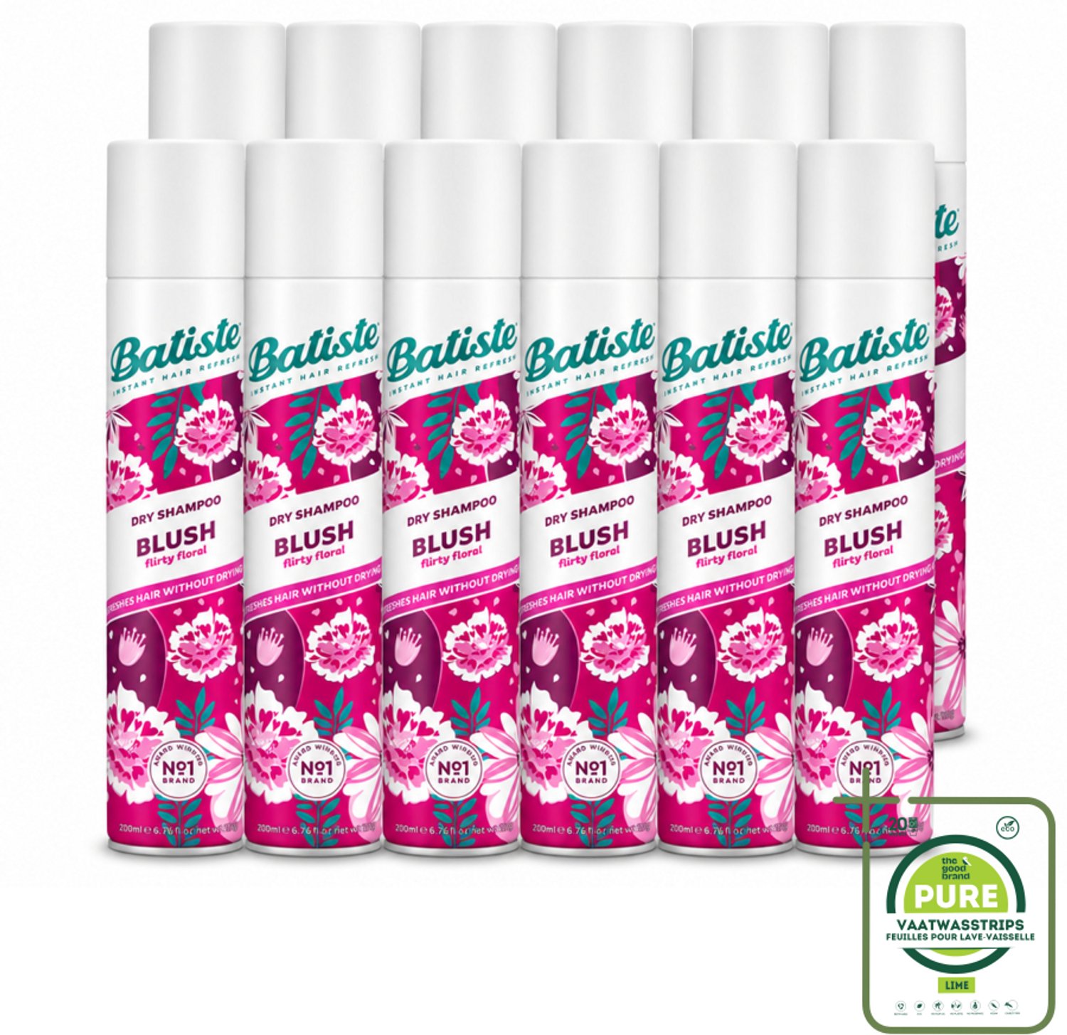 12 x Batiste - Blush - Droogshampoo - Bloemige Geur - Frist Op en Geeft Textuur - 200ml - Grootverpakking - Vaatwasstrips - Droogshampoo - Haar Opfrissen - Frisheid - Bloemige Geur - Haar Volume
