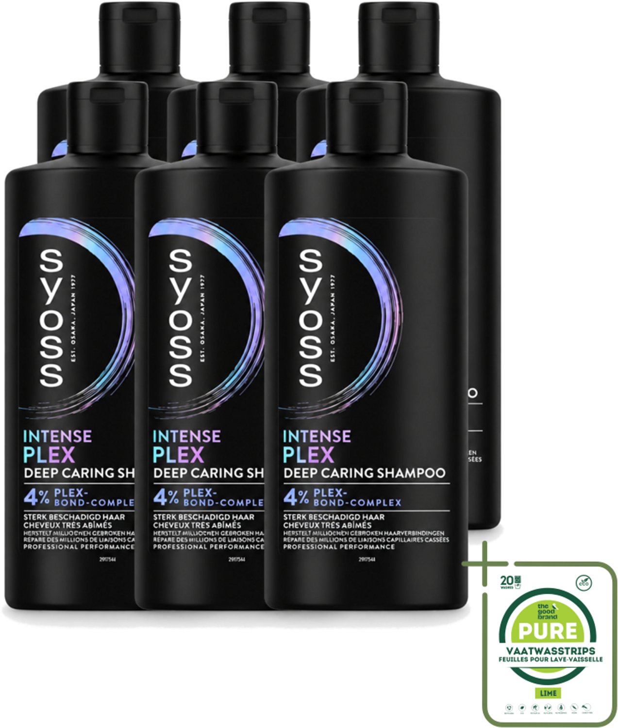 6 x SYOSS - Plex - Shampoo - Langdurige Styling - 440ml - Grootverpakking - Vaatwasstrips - Beschadigd Haar Herstellen - Haar Herstel Shampoo - Plex Bond Complex - Krachtig Haar - Gezond Haar